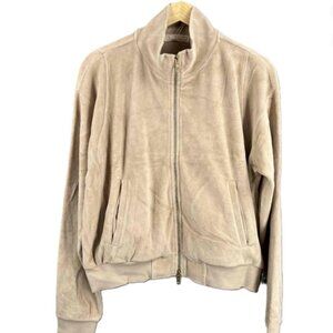Suzie Kondi Velour Bomber Zip Track Jacket Cream Crop Cozy Lounge Size Large NWT
